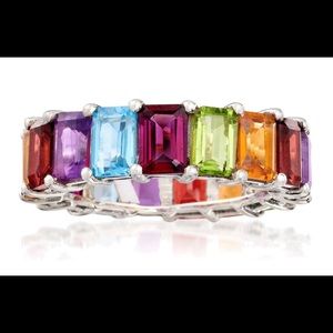 multi gemstone eternity band in sterling silver